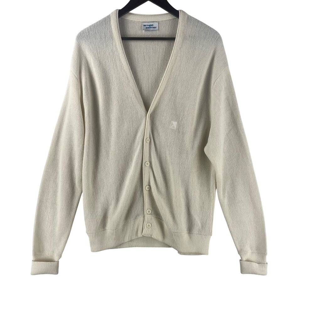 VTG 1980’s Arnold Palmer Men’s Wool Cardigan SZ LG Cream EUC